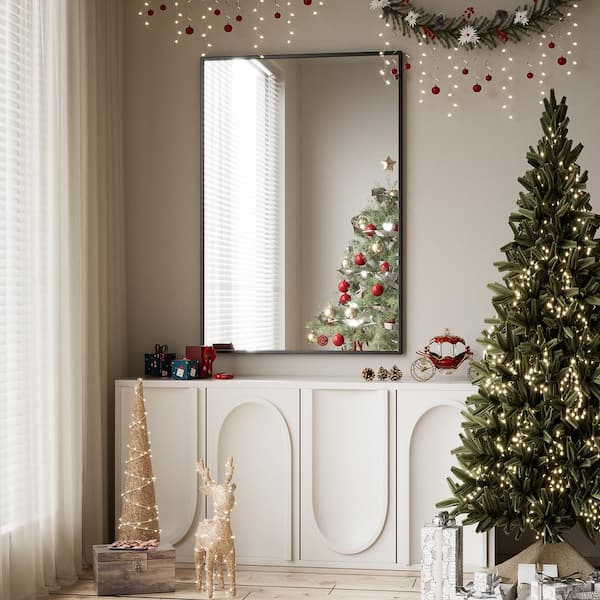 XRAMFY 24 in. W x 36 in. H Rectangular Aluminum Alloy Framed Modern Black Wall Mirror