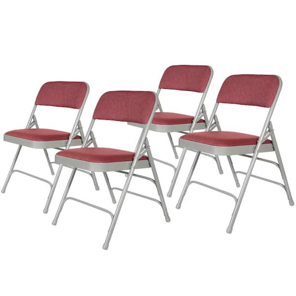 HAMPDEN FURNISHINGS Bernadine Fabric Triple Brace Folding Dining Chair, Burgundy (Pack of 4)