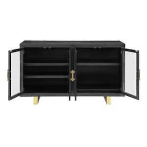 Yves Rubbed Charcoal Wood 60 in. Modern Sideboard with Glass Doors