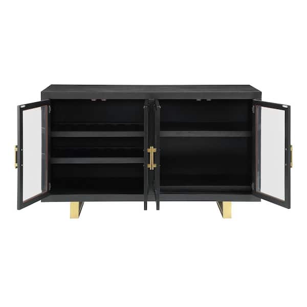 Steve Silver Yves Rubbed Charcoal Wood 60 in. Modern Sideboard with Glass Doors