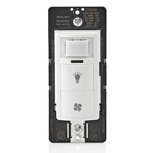 Decora In-Wall Combination Humidity Sensor & Fan Control w/Light Switch, 1/4 HP, Residential Grade, Single Pole, White