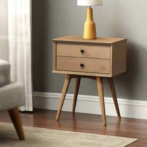 Mid-Century Light Oak 2 Drawer 18 in. W Nightstand