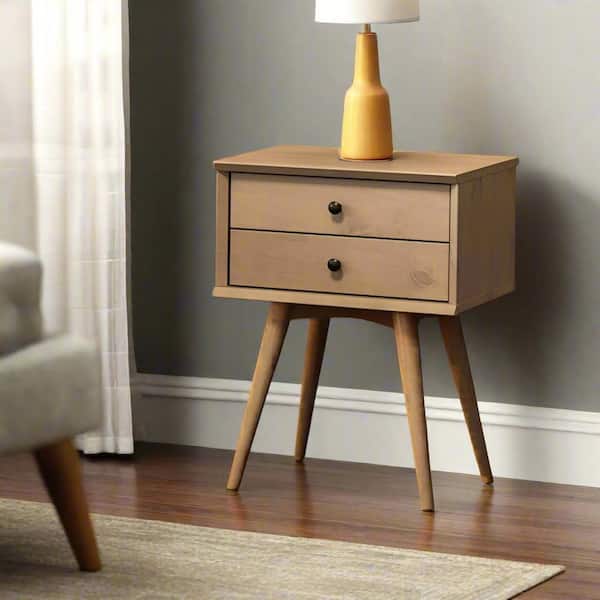 Camaflexi Mid-Century Light Oak 2 Drawer 18 in. W Nightstand