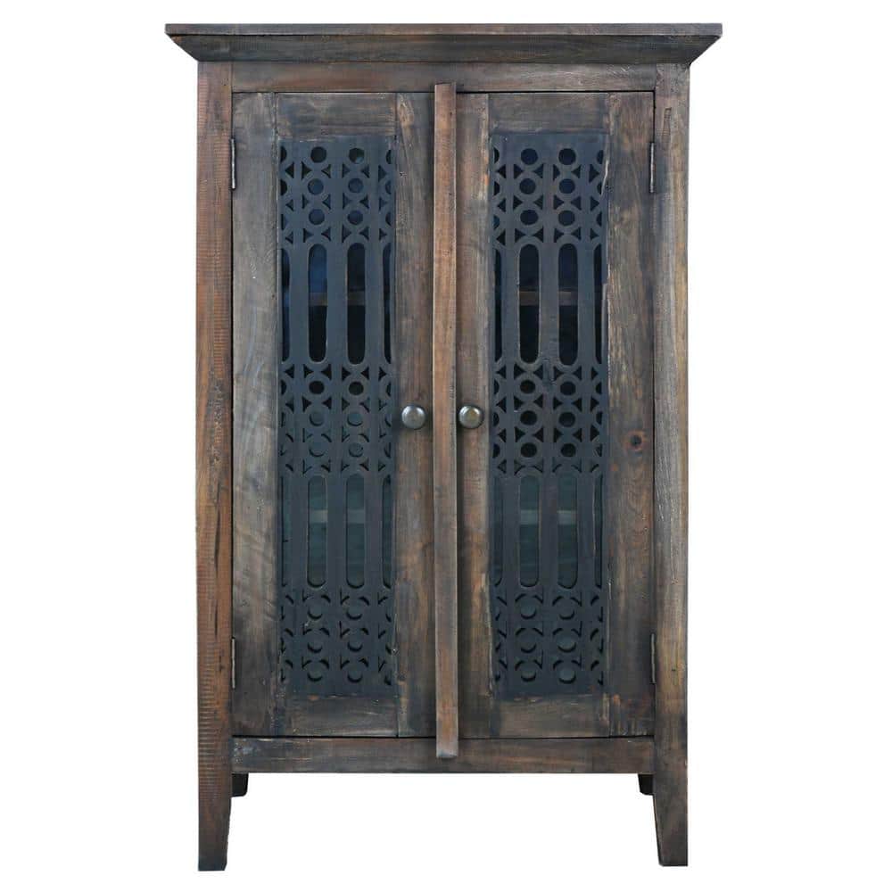 Shabby Distressed Black and Raftwood Brown Chic Cottage Wood Accent Cabinet