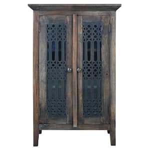 Shabby Distressed Black and Raftwood Brown Chic Cottage Wood Accent Cabinet