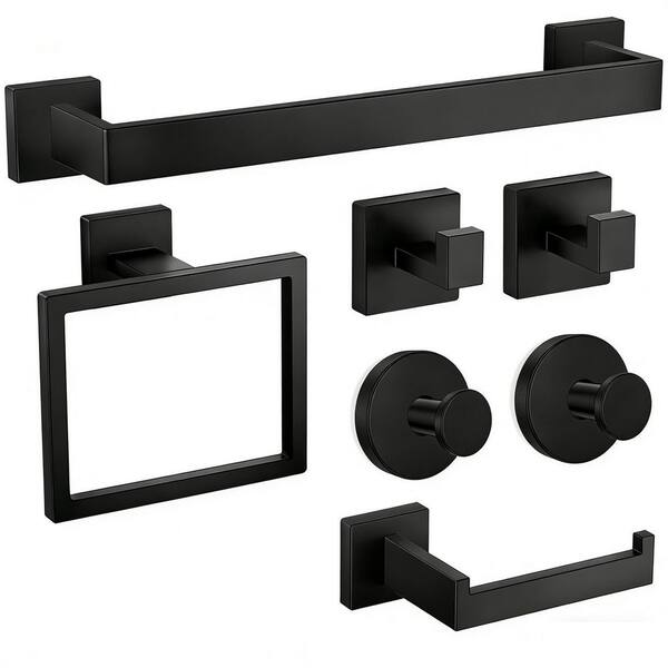 7-Piece SUS304 Stainless Steel Bath Hardware Set with Mounting Hardware in Matte Black