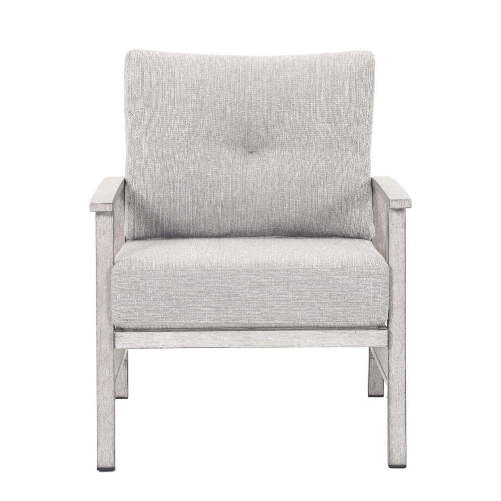 2-Pieces Aluminum Outdoor Recliner with Light Gray Cushions, Upholstered So