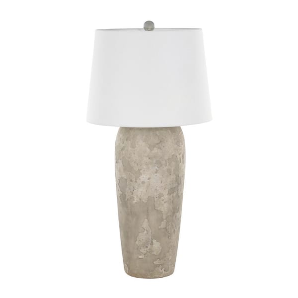 34 in. Light Brown Ceramic Distressed Antique Style Textured Task and Reading Table Lamp with Cream Linen Shade