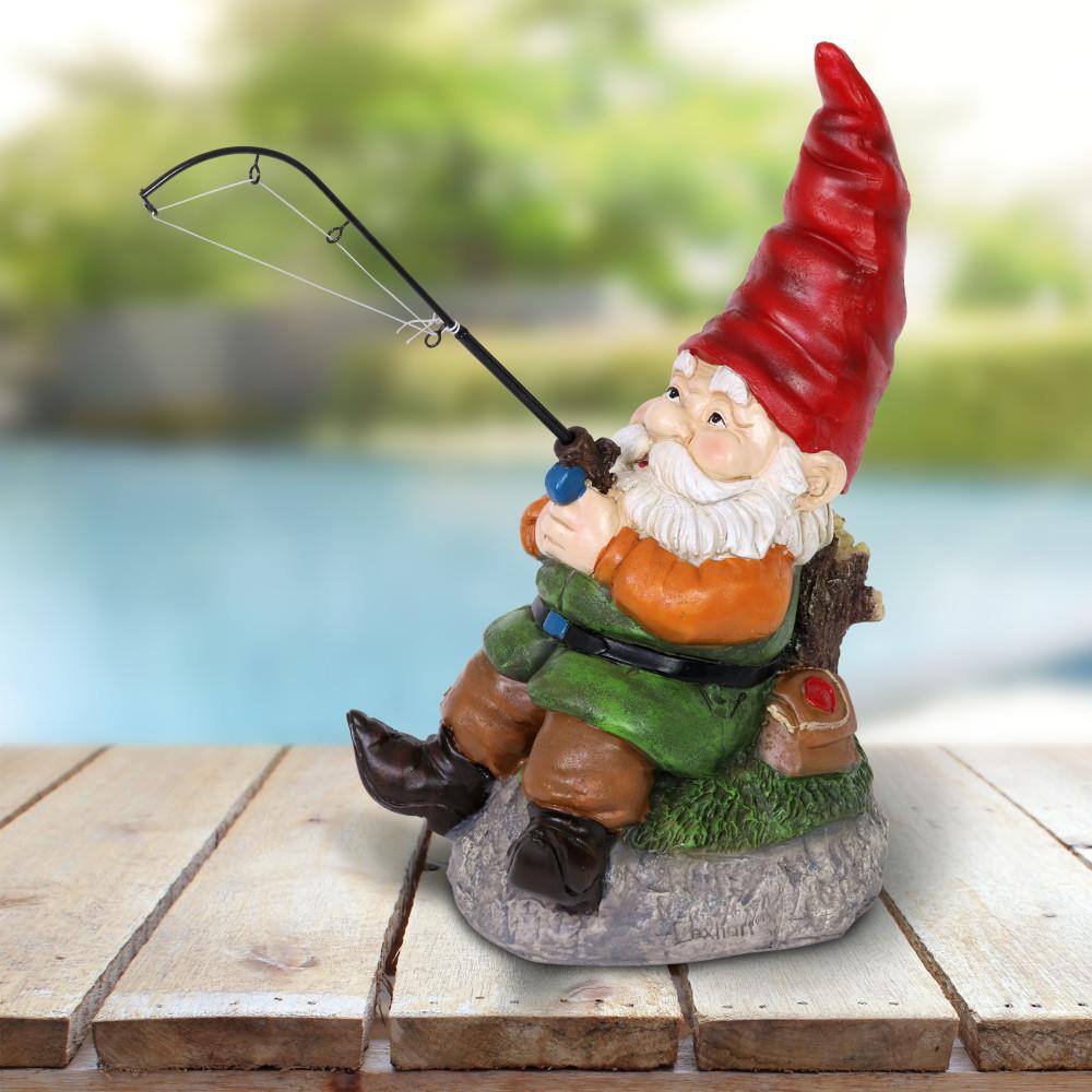 Fishing Frank Garden Gnome Statue with Red Hat
