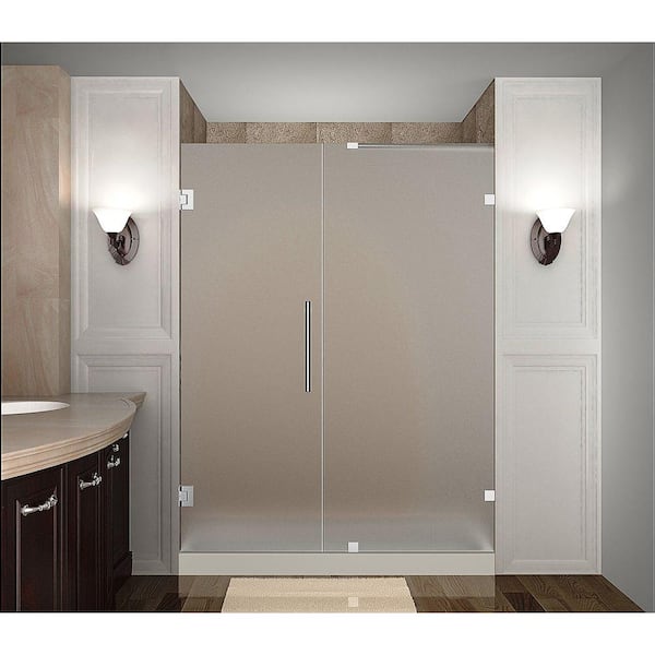 Aston Nautis 57 in. x 72 in. Completely Frameless Hinged Shower Door with Frosted Glass in Chrome