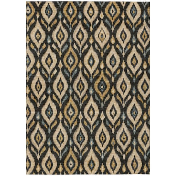 Chantille Machine Washable Indoor/Outdoor Abstract ACN3069 Black 9 ft. x 12 ft. Area Rug