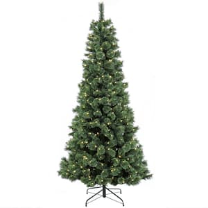 Maypex 7 ft. Green Lighted Flocked Spruce Artificial Christmas Tree  300570-V1 - The Home Depot