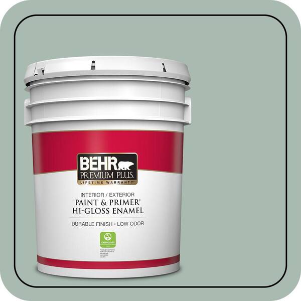 BEHR PREMIUM PLUS 5 gal. #BXC-85 Quiet Teal Hi-Gloss Enamel Interior/Exterior Paint & Primer