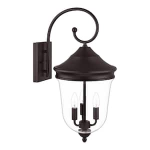 Russo 24 in. 3-Lights Bronze No Motion Sensing Traditional Oversized Outdoor Wall Sconce with No Bulb