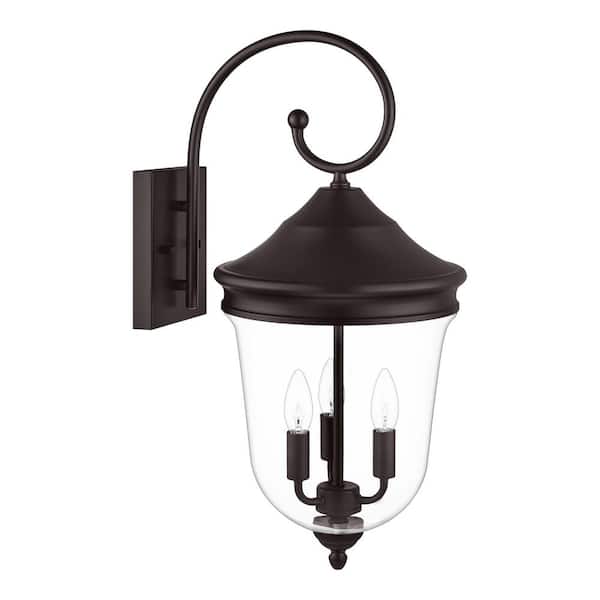 Hampton Bay Russo 24 in. 3-Lights Bronze No Motion Sensing Traditional Oversized Outdoor Wall Sconce with No Bulb