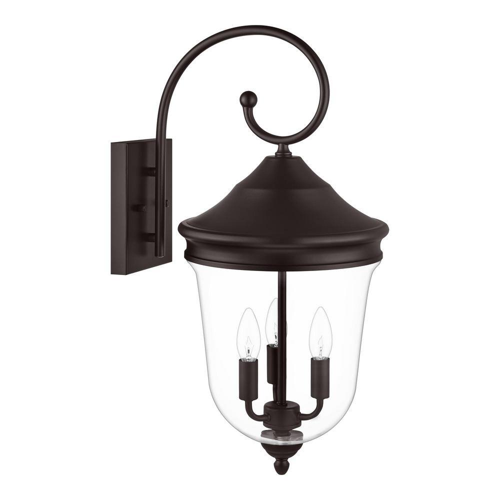 Russo 24 in. 3-Lights Bronze Hardwired Traditional Oversized Outdoor Wall Light Lantern Sconce with No Bulb price history on PriceWatchPro