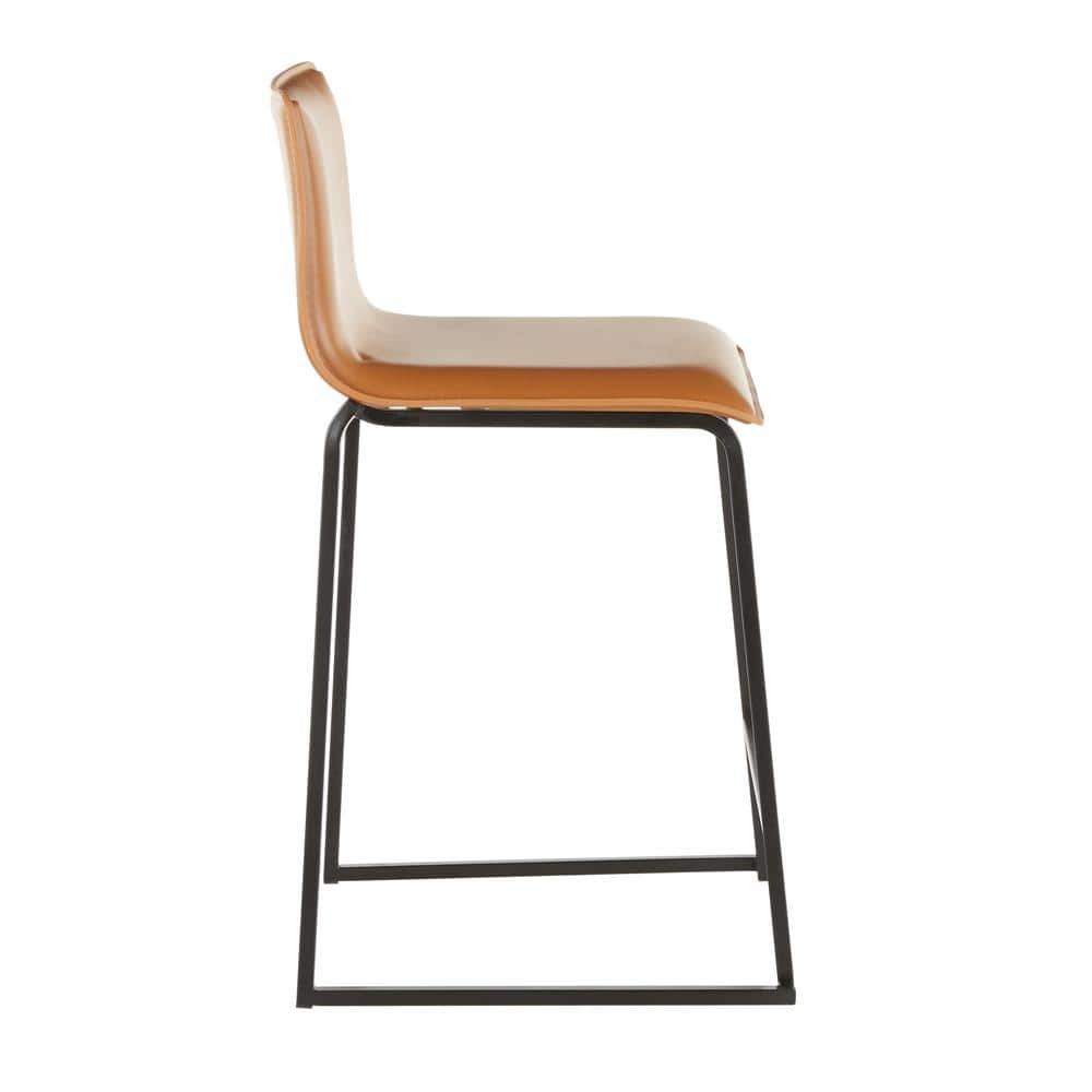 Mara 26" Black Metal and Camel Faux Leather Counter Stools, Set of 2