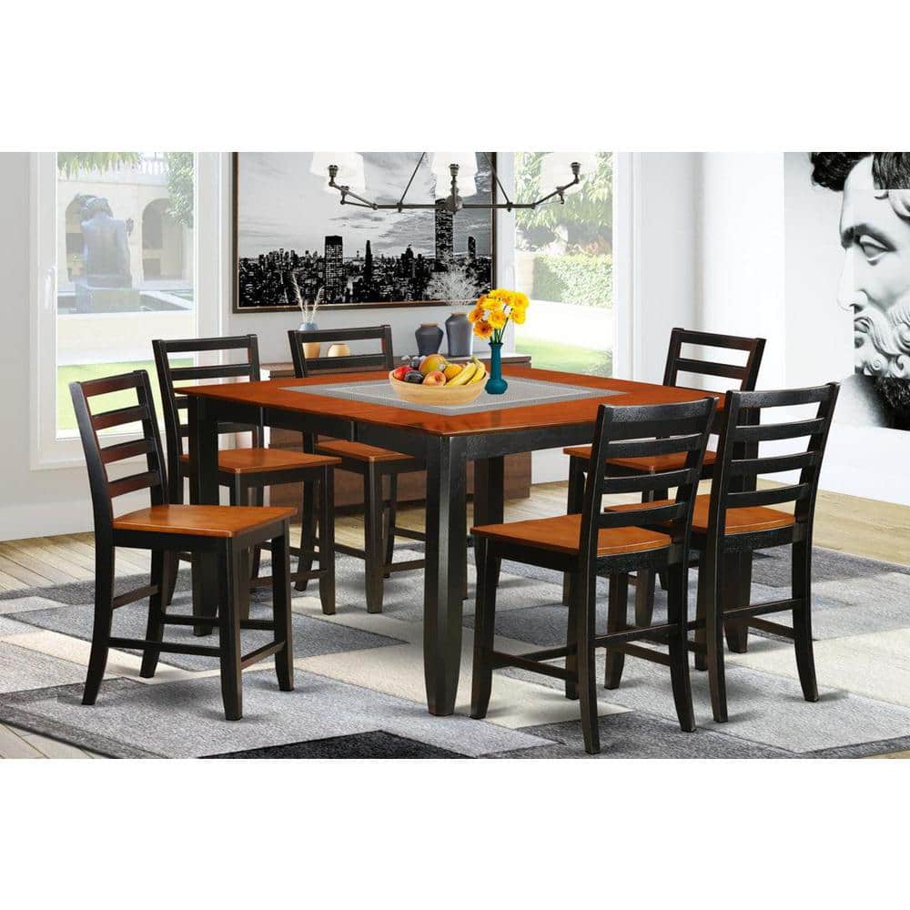 Black and Cherry 7-Piece Square Pub Table Set with High Back Chairs