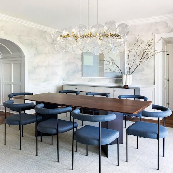 Dvorakova 42.13 in. 10-Light Brass Linear Bubble Cluster Chandelier with Textured Glass Shades for Dining Room