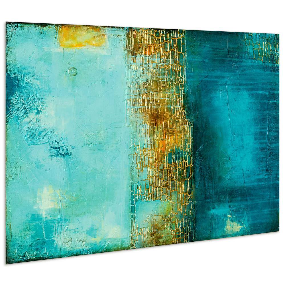 Castle Court Abstract Expressionism Blue and Orange Glass Wall Art, 32" x 48"