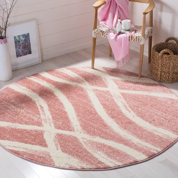 Adirondack Rose/Cream 4 ft. x 4 ft. Waves Round Area Rug