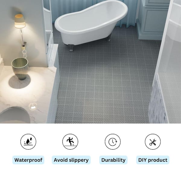 LIVIZA 1 ft. x 1 ft. Anti-Slip Plastic Deck Tile in Gray (60-Piece), Rosette Pattern