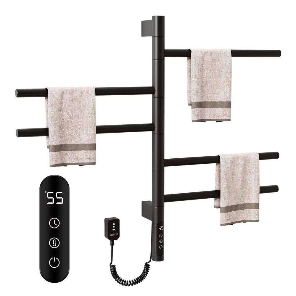 5 Bar Wall Mounted Plug-in/Hardwired Towel Warmer Rotating Heated Rack in B