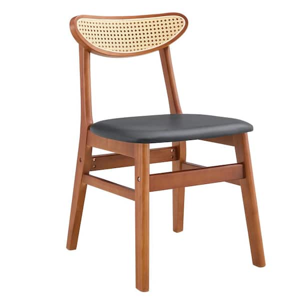 Modern Walnut PU Leather Seat Dining Chairs Set of 2 for Kitchen, Living, Dining Room
