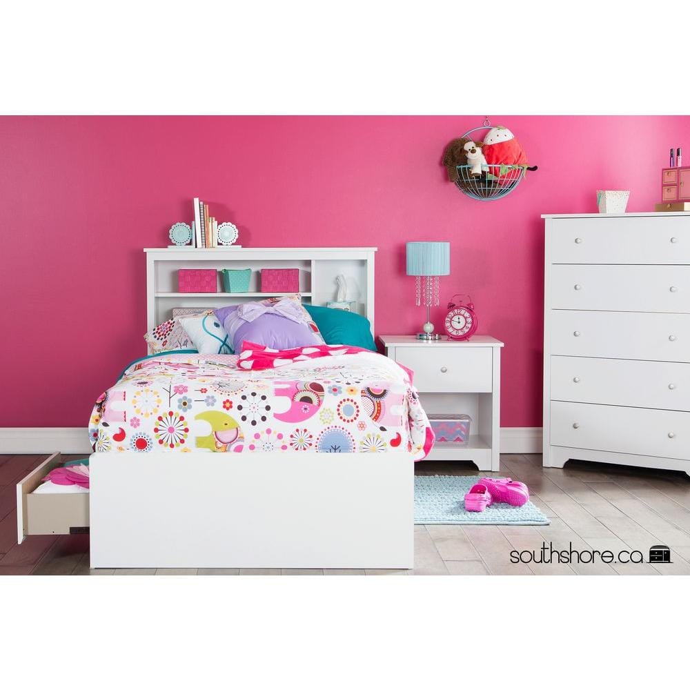 South S Vito Twin Size Bookcase, White Twin Bed With Drawers And Headboard