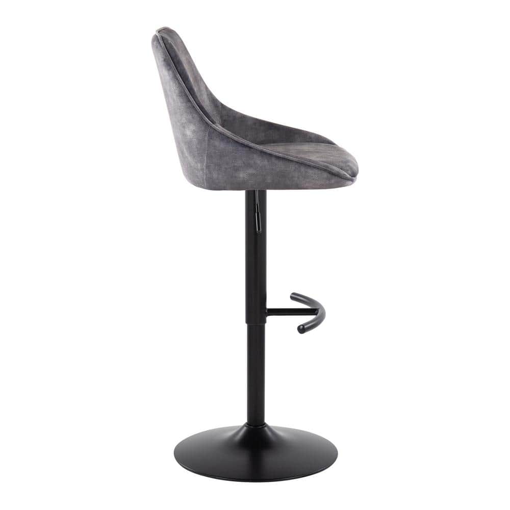 Gray Velvet Adjustable Swivel Barstools with Black Metal Base, Set of 2