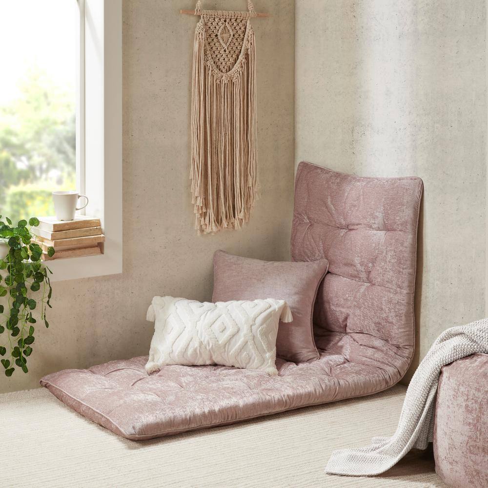 Blush Pink Poly Chenille Tufted Lounge Floor Pillow Cushion
