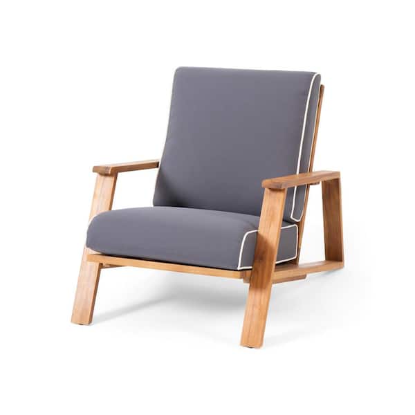 Miscool Anky Brown Wood Outdoor Lounge Chair with Gray Cushion