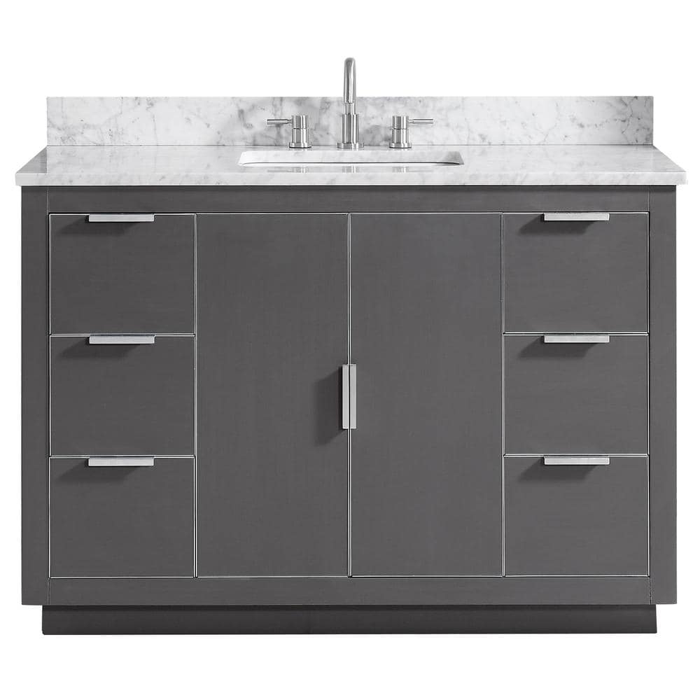 Avanity Austen 49 in. W x 22 in. D Bath Vanity in Gray with Silver Trim with Marble Vanity Top in Carrara White with Basin