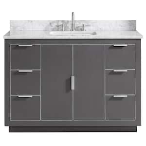 Austen 49 in. W x 22 in. D Bath Vanity in Gray with Silver Trim with Marble Vanity Top in Carrara White with Basin