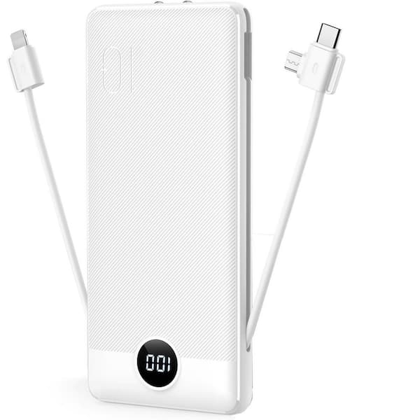 OBJLGEV Portable Charger 10000mAh with Built-in Cables Wall Plug Slim Fast Charge USB C Power Bank for iPhone,iPad and Samsung