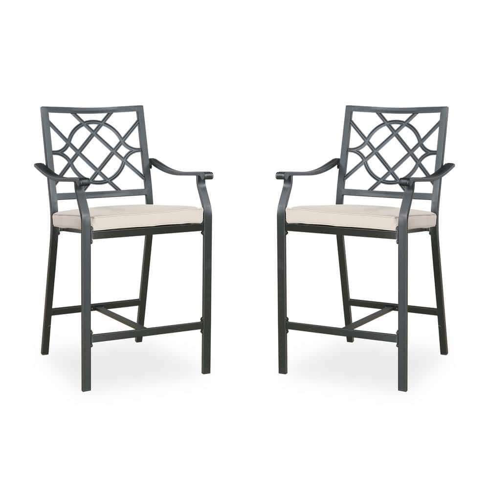 ULAX FURNITURE Metal Steel Outdoor Bar Stool Patio Bar Chair with Beige