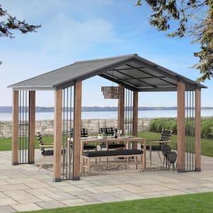 SummerCove Outdoor Patio 11ft. x 13ft. Black Wooden Frame Gable Roof Backyard Hardtop Gazebo Pavilion with Ceiling Hook