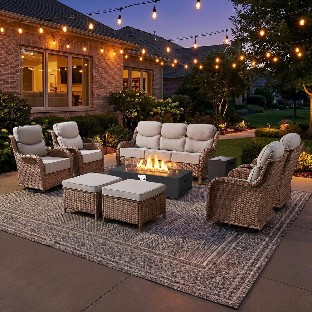 Holion Yellow 8-Piece Patio Fire Pit Conversation Furniture Set, Outdoor Swivel Glider Chairs with 6 in. Beige Cushions price history on PriceWatchPro
