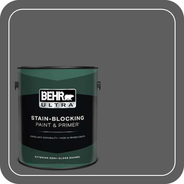 BEHR ULTRA 1 gal. #N520-6 Asphalt Gray Semi-Gloss Enamel Exterior Paint & Primer