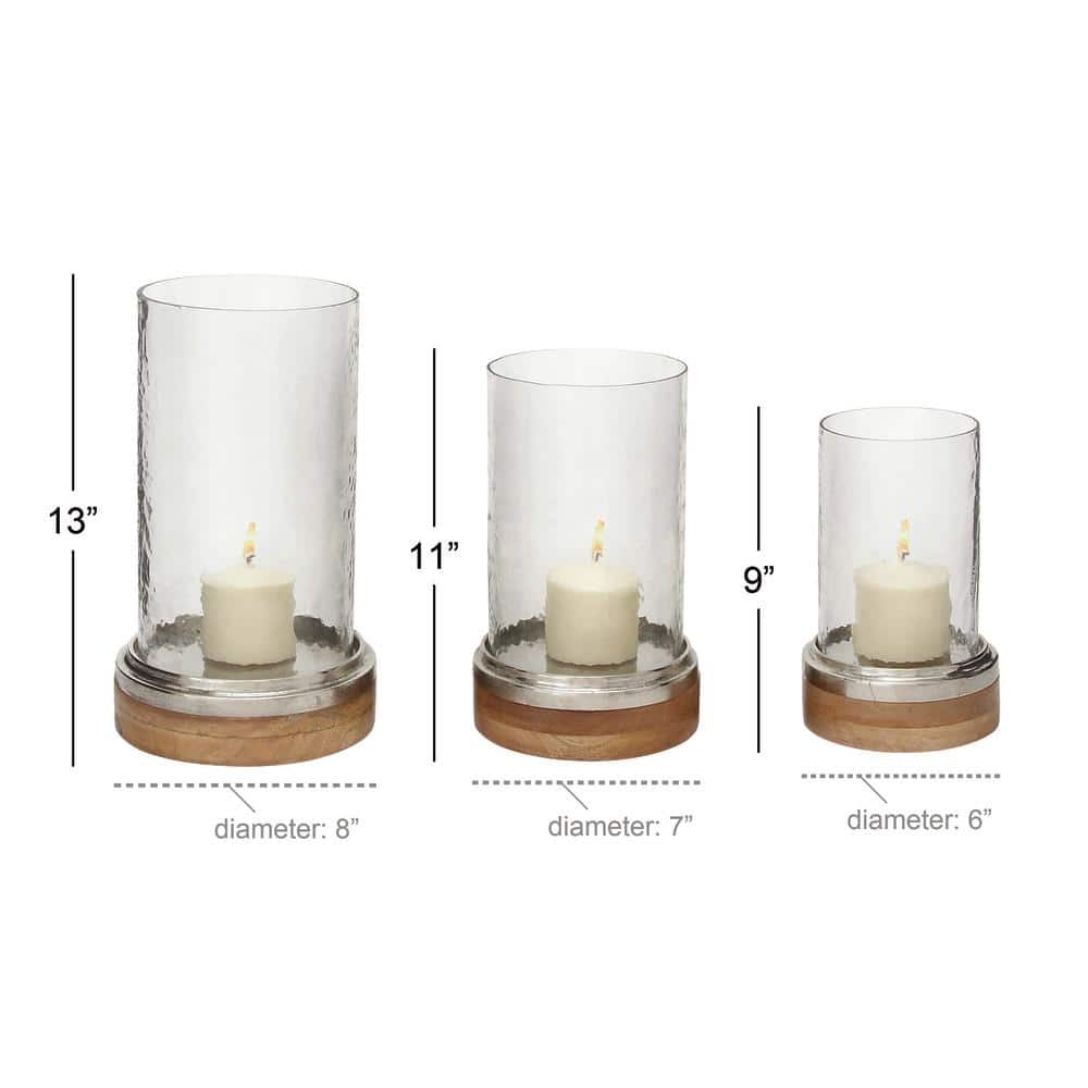 Elegant Traditional Wood & Glass Hurricane Candle Lantern Trio