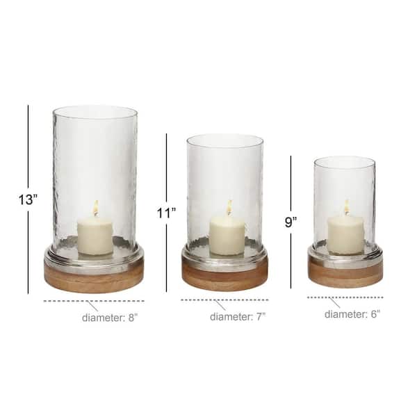 Brown Wood Pillar Hurricane Lamp (Set of 3)