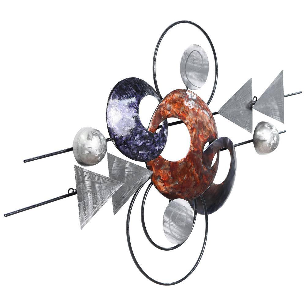 Hand Painted Etched Metal Wall Sculpture with Colorful Discs