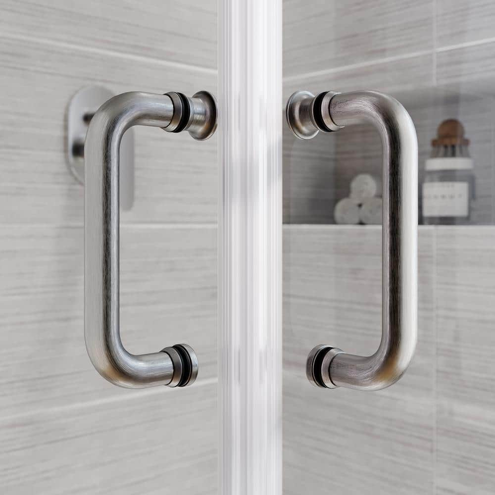 34'' Nickel Framed Clear Glass Sliding Corner Shower Enclosure