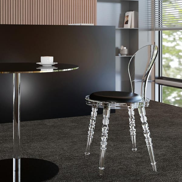 Warehouse of Tiffany Nova 16.5 in. Indoor Clear and Black Leatherette Padded Seat Finish Acrylic Chairs