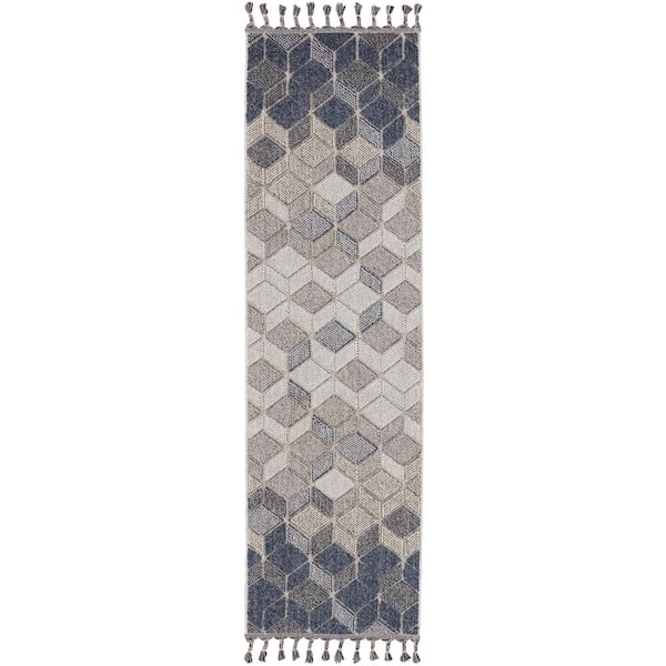 Paxton Grey/Slate 2 ft. x 8 ft. Geometric Contemporary Kitchen Runner Area Rug