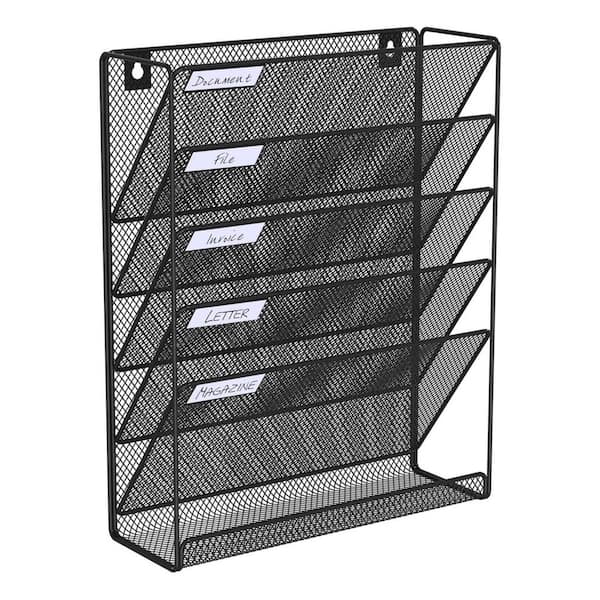12.6 in. W x 15.8 in. H 6 Tier Black Metal Hanging Folder Organizer, Magazine Rack