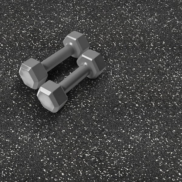 Rubber Gym Tiles with White Colored Flake 18 .in x 18 .in 8 mm