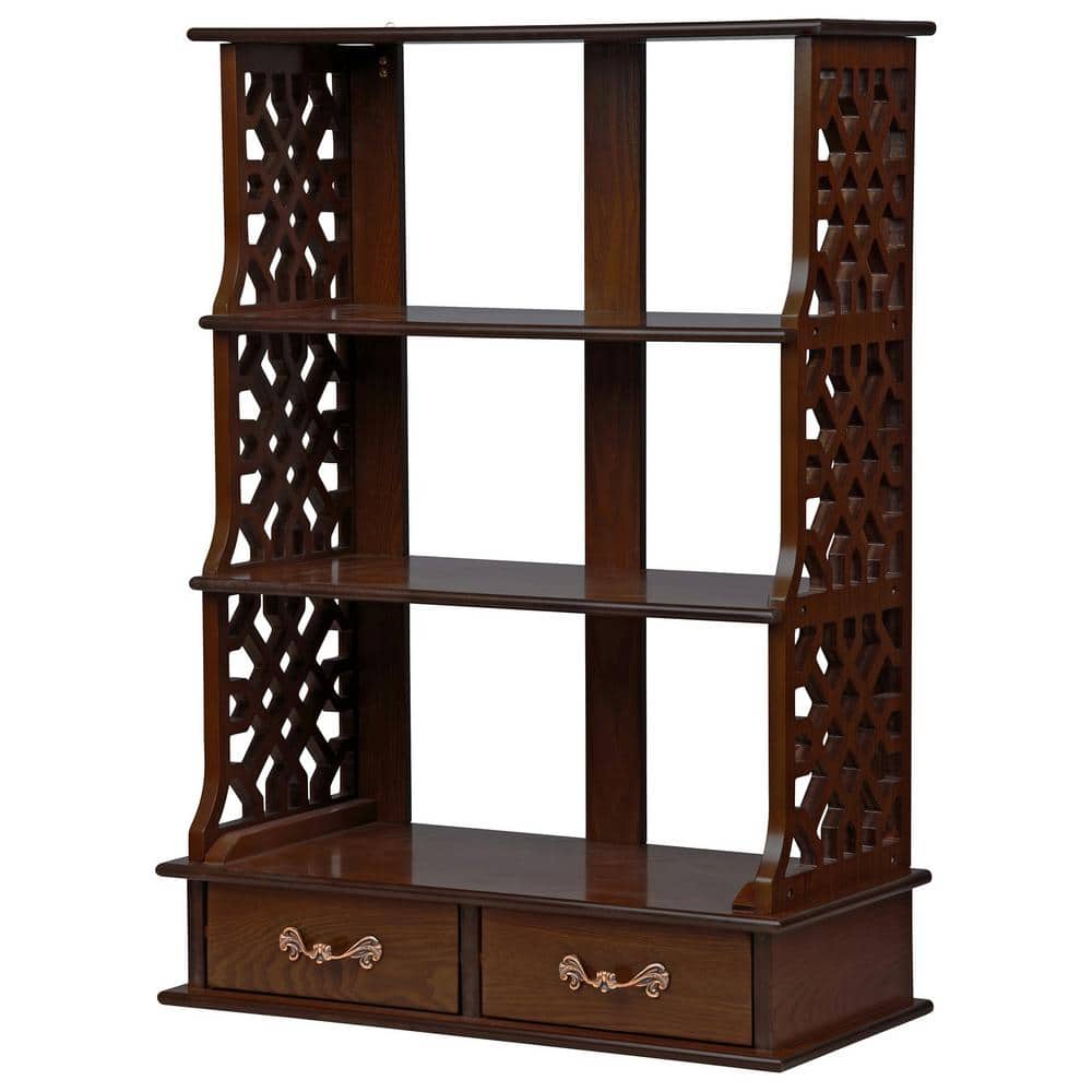 Chippendale-Inspired Hardwood Triple Shelf Curio Cabinet with Ornamental Pulls
