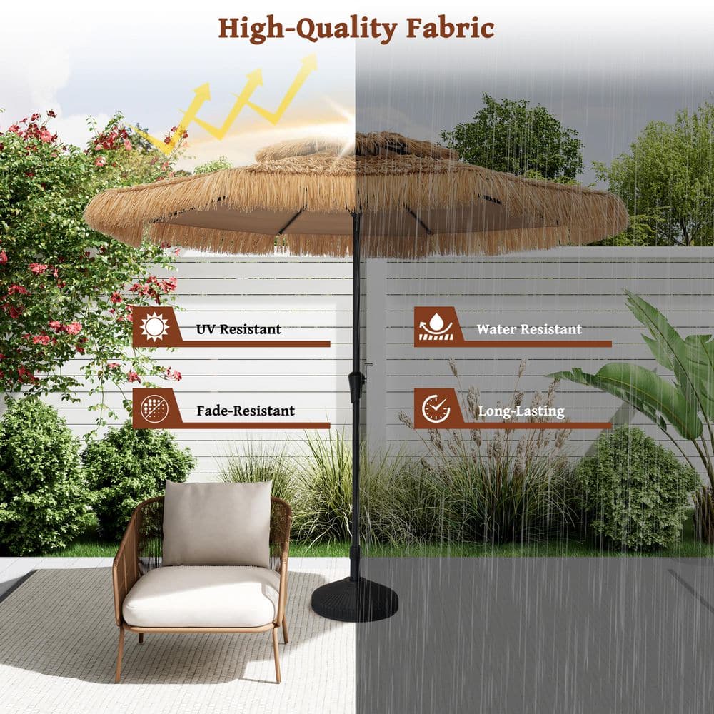 Natural 9 ft. Thatched Tiki Beach Umbrella with Black Steel Pole