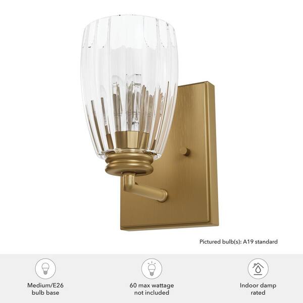 Hunter Rossmoor 1 Light Luxe Gold Wall Sconce with Glass Shade